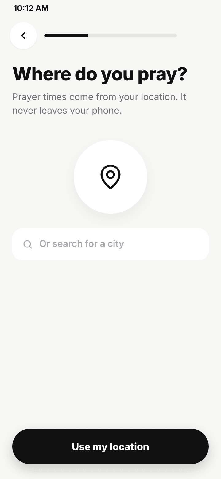 Namaz Mode setup: find your location to get today's prayer times